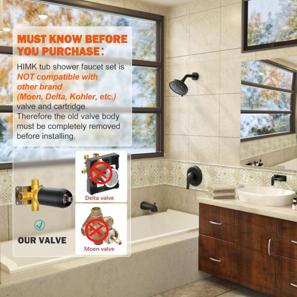 Tub Shower Faucet Set - Tub and Shower Faucet Set with 5.5 inch Rain Shower Head, Single Handle Shower Trim Kit, Bathtub Faucet Shower System with Shower Valve, Matte Black