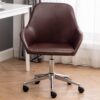 BTEXPERT Mid Back Home Computer Desk Chair, Office Task Chair with Wheels, Swivel Height Adjustable Faux Leather Chair, White Comfy Leather Desk Chair, Brown (5176)