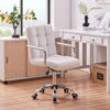 Yaheetech White Desk Chairs with Wheels/Armrests Modern PU Leather Office Chair Midback Adjustable Home Computer Executive Chair 360° Swivel