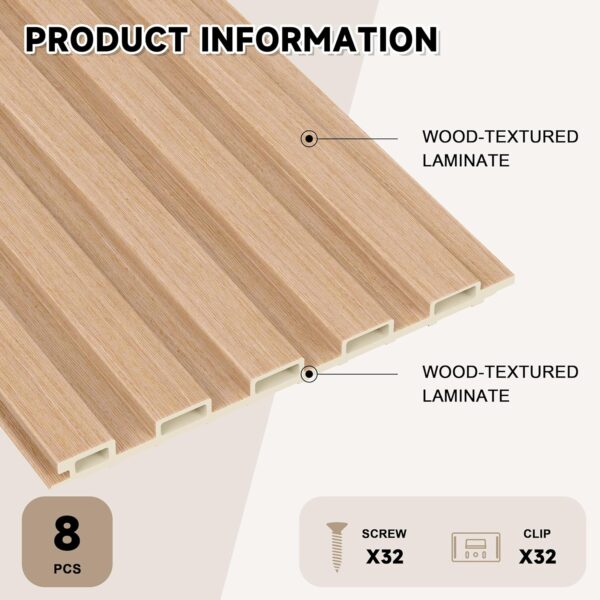 WPC Slat Wall Paneling,8-Pack 3D WPC Wood Wall Panels,Acoustic Wall Panels for Interior Wall Decor,Living Room,Bedroom,Oak,95 x 6 in