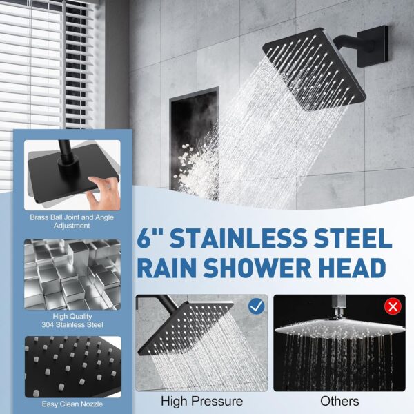 ESNBIA Bathtub Shower System with Tub Spout, Black Shower Faucet Set with 6" Rain Shower Heads, High Pressure Shower Head Set, Wall Mount Shower Fixtures with 3-Way Shower Diverter, Matte Black