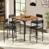 DWVO 5-Piece Dining Room Table Set Bar Table and Chairs Set Counter Height Dining Table Set Industrial High Top Kitchen Table with 4 Barstools for Kitchen Living Room Restaurant Bar Small Spaces Brown