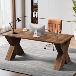 Tribesigns 63" Executive Desk, Large Office Computer Desk with X-Shaped Thickend Wood Pedestal Base, Modern Simple Workstation Writing Table Conference Table Business Furniture for Home Office