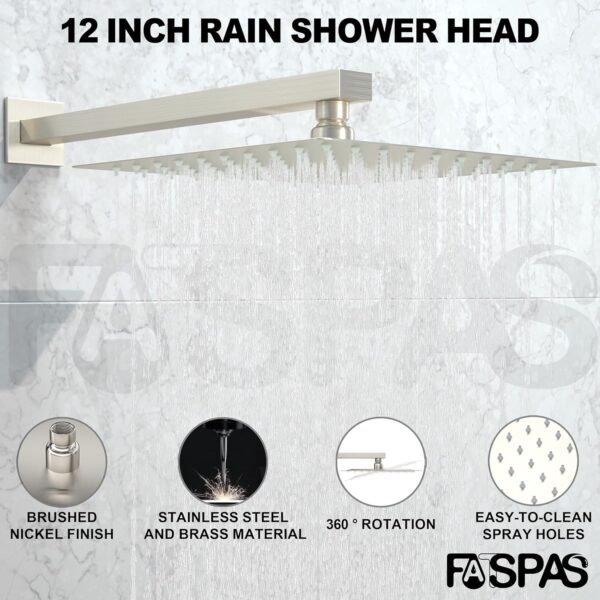 Shower System with Tub Spout, Wall Mounted Shower Faucet Set for Bathroom with 12 Inch Rain Shower Head and Handheld Shower Head Set, Brushed Nickel