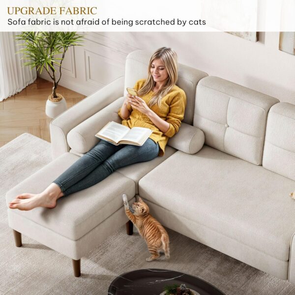 YITAHOME 78" Sectional Sofa Couch with Removable Ottoman, Cat-Scratch-Proof Fabric Sofa for Living Room Apartment, L-Shaped Sofa with 2 Cylinder Neck Pillows and Storage Pocket, Beige