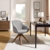 Art Leon Desk Chair - Mid Century Modern Office Chair No Wheels, Swivel Accent Chair with Oak Wood Legs, Fabric Upholstered Arm Chair, Gray