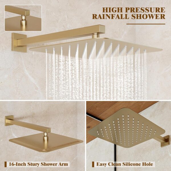 Alesco Shower System, Gold Shower Faucet Set with 10-Inch High-Pressure Rainfall Showerheads and Handheld Spray combo, Showerfixture Include Valve and Trim Kit, Brushed Gold
