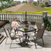Amopatio Outdoor Dining Set of 5, Patio Table and Chairs Set, Textured Glass Tabletop, 4 Stackable Patio Chairs, Patio Furniture, Balcony, Porch, Lawn- Brown