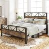 LIKIMIO Queen Bed Frame, Tall Industrial Headboard 51.2 ", Platform Bed Frame with Strong Metal Support, Solid and Stable, Noise Free, No Box Spring Needed, Easy Assembly, Vintage Brown, Rustic Maple