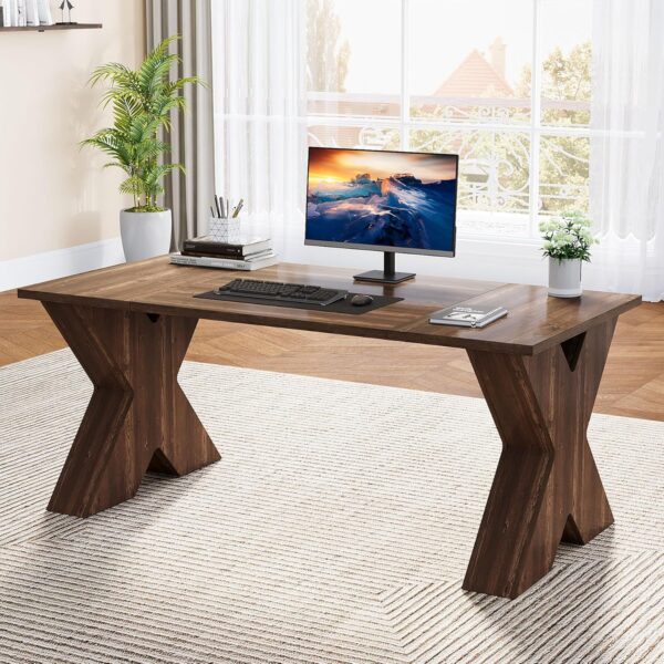 Tribesigns 63" Executive Desk, Large Office Computer Desk with X-Shaped Thickend Wood Pedestal Base, Modern Simple Workstation Writing Table Conference Table Business Furniture for Home Office