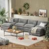 YESHOMY Sectional Modular Sofa U Shaped Chenille Fabric Couch with High Supportive & Soft Sponges and Removable Ottoman, Sleeper Comfy Upholstered Furniture for Living Room, Grey