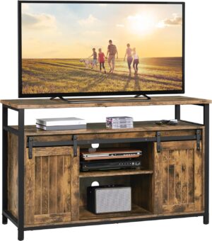 Yaheetech TV Stand, Entertainment Center with Storage Cabinets for 55 Inches TV, Barn Door TV Stand with Height Adjustable Shelves, Farmhouse TV Console for Living Room, 47 Inch