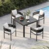 Grand patio 5-Piece Outdoor Dining Set for 4 with 1 Rectangle Expandable Table for 4-6 Person, Metal Woven Wicker Fixed Patio Chairs with Thickened Cushions for Yard, Poolside (Black)