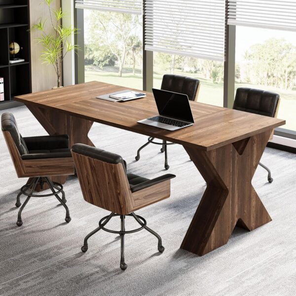Tribesigns 63" Executive Desk, Large Office Computer Desk with X-Shaped Thickend Wood Pedestal Base, Modern Simple Workstation Writing Table Conference Table Business Furniture for Home Office
