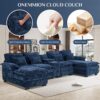 U Shaped Cloud Couch Sectional, 124" Comfy Fluffy Chenille Dark Blue Sectional Couches for Living Room with Double Chaise Lounge, Modern Modular Sectional Sofa with Central Console USB Port
