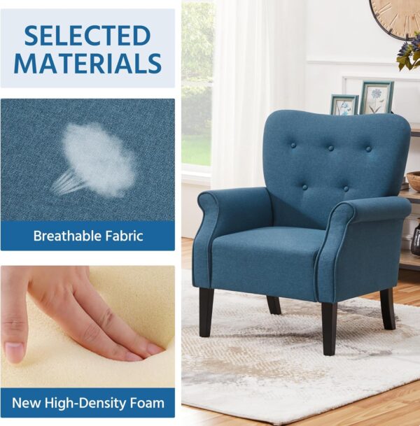 Yaheetech Modern Armchair, Mid Century Accent Chair with Sturdy Wood Legs and High Back for Small Space, Upholstered Fabric Sofa Club Chair for Living Room/Bedroom/Office, Set of 2, Navy Blue