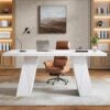 Tribesigns Modern Executive Desk, 63" Wooden Faux Marble Computer Desk with Base for Writing, White Large Simple Rectangular Workstation for Office, Conference, Meeting Room, Business Furniture & Home