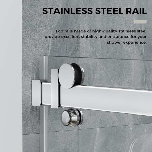 DELAVIN 56-60.in W x 75.in H Frameless Shower Door, Water Repellent Glass Shower Door with 5/16" (8mm) Clear Tempered Glass, Easy Sliding Showe Door with Explosion-Proof Film, Stainless Steel
