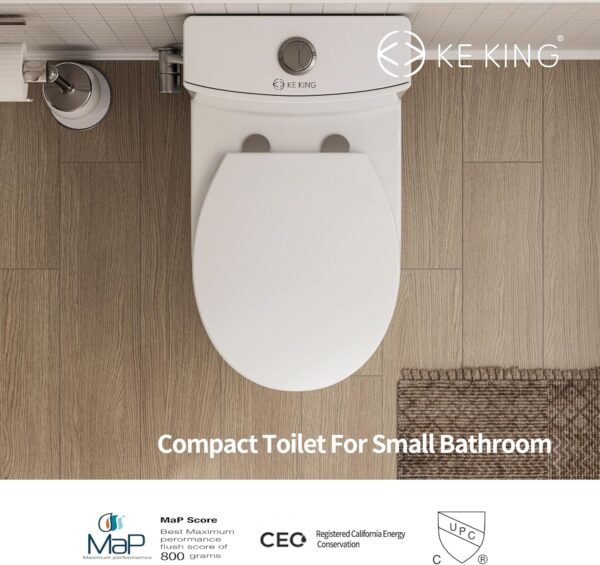 Compact One Piece Toilet, Quiet Dual & Powerful Flush Modern Toilet for Small Bathroom, Space Saving Toilet with Soft Close Toilet Seat, 12'' Rough-In Toilet