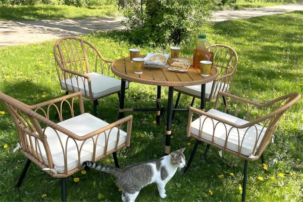 YITAHOME 5 Pieces Outdoor Patio Dining Table Chair Set,Wicker Patio Dining Set,Outdoor Rattan Dining Table Set for Patio, Backyard, Balcony, Garden (with Umbrella Hole), Beige