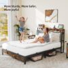 DWVO Queen Size Bed Frame, Platform Bed Frame with Charging Station, Upholstered Storage Headboard Metal Bed Frame with USB Ports, No Box Spring Needed, Under Bed Storage, Easy Assembly, Rustic Brown