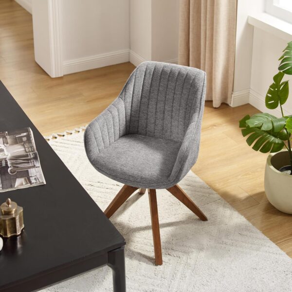 Art Leon Desk Chair - Mid Century Modern Office Chair No Wheels, Swivel Accent Chair with Oak Wood Legs, Fabric Upholstered Arm Chair, Gray