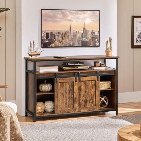 Yaheetech TV Stand, Entertainment Center with Storage Cabinets for 55 Inches TV, Barn Door TV Stand with Height Adjustable Shelves, Farmhouse TV Console for Living Room, 47 Inch