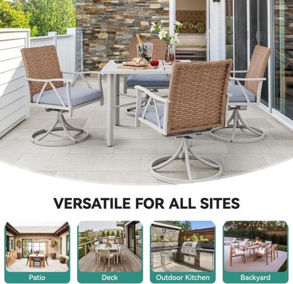 YITAHOME 5-Piece Outdoor Patio Dining Sets, Elegant Wicker Furniture with 4 Swivel Dining Chairs & 2" Umbrella Hole Wood-Grain Table for Garden, Patio, and Balcony