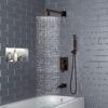 SR SUN RISE 12 Inches All Metal Bathtub Faucet Set Shower System with Tub Spout Square Rain Shower Head and Handheld Combo Shower Fixtues, Modern Valve and Trim Kit, Oil-Rubbed Bronze