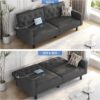 Yaheetech 63” Convertible Couch Sofa Bed with 2 USB, Reclining Futon Sleeper with Adjustable Backrest & Removable Armrests, Mid Century Modern Loveseat for Living Room, Apartment, Office Dark Gray