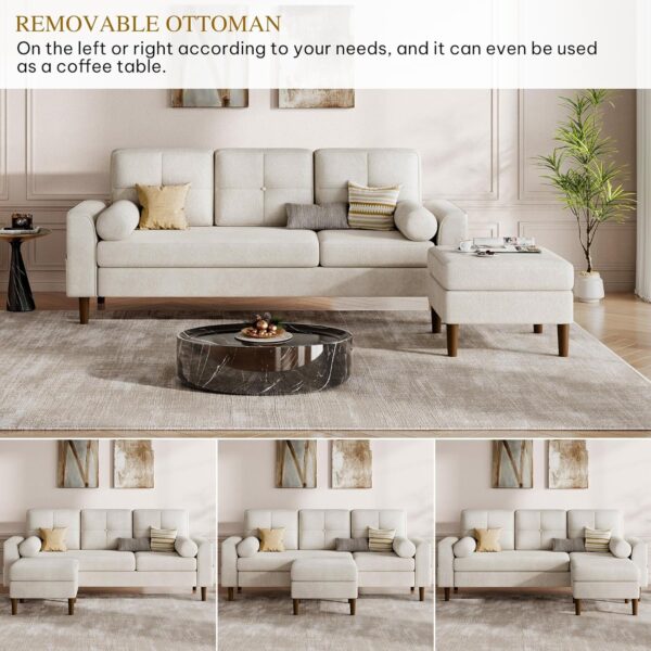 YITAHOME 78" Sectional Sofa Couch with Removable Ottoman, Cat-Scratch-Proof Fabric Sofa for Living Room Apartment, L-Shaped Sofa with 2 Cylinder Neck Pillows and Storage Pocket, Beige