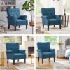 Yaheetech Modern Armchair, Mid Century Accent Chair with Sturdy Wood Legs and High Back for Small Space, Upholstered Fabric Sofa Club Chair for Living Room/Bedroom/Office, Set of 2, Navy Blue