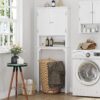 UTEX Bathroom Storage Over The Toilet, Cabinet Organizer with Adjustable Shelves and Double Doors, Wood Space Saver, White