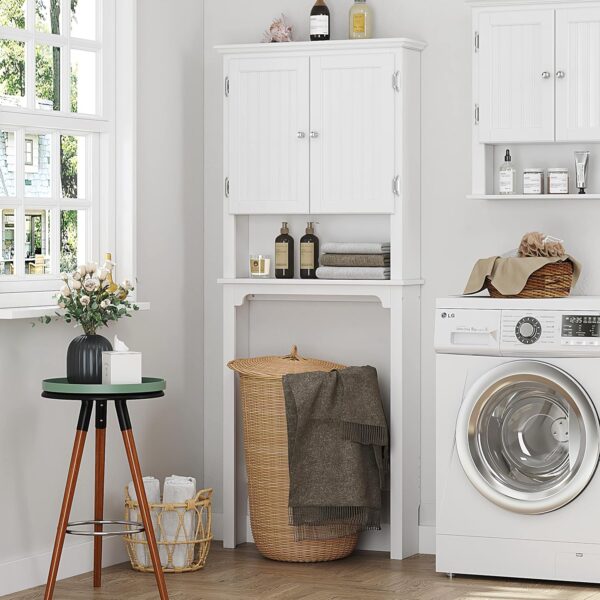 UTEX Bathroom Storage Over The Toilet, Cabinet Organizer with Adjustable Shelves and Double Doors, Wood Space Saver, White
