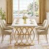Tribesigns Modern Dining Table, 63" Large Kitchen Table for 4-6 People, Unique Rectangular Dinner Table Kitchen & Dining Room Furniture with Faux Marble Tabletop and Geometric Legs