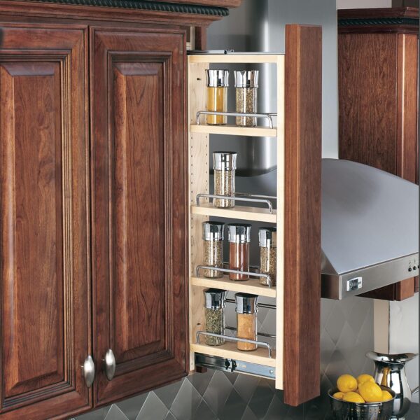 Rev-A-Shelf Kitchen Cabinet Pullout Wall Filler Wooden Organizer Slide Out Pantry Storage w/Soft-Close in Multiple Sizes, Maple Wood, 432-WFBBSC30-3C