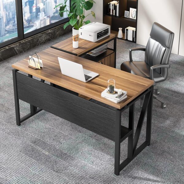 Tribesigns Desk with Drawer, 55" Long Computer Desk with Storage Rack and Mobile Document Cabinet, Home Office Furniture Set Executive Desk (Brown, 55" (Brown, 55)