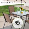 NUU GARDEN 5 Piece Outdoor Dining Set, 4 All Weather Outdoor Textilene Patio Chairs and 32" Square Tempered Glass Dining Table with 1.97" Umbrella Hole, for Backyard, Patio, Garden, Brown and Black