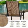 NUU GARDEN 5 Piece Outdoor Dining Set, 4 All Weather Outdoor Textilene Patio Chairs and 32" Square Tempered Glass Dining Table with 1.97" Umbrella Hole, for Backyard, Patio, Garden, Brown and Black