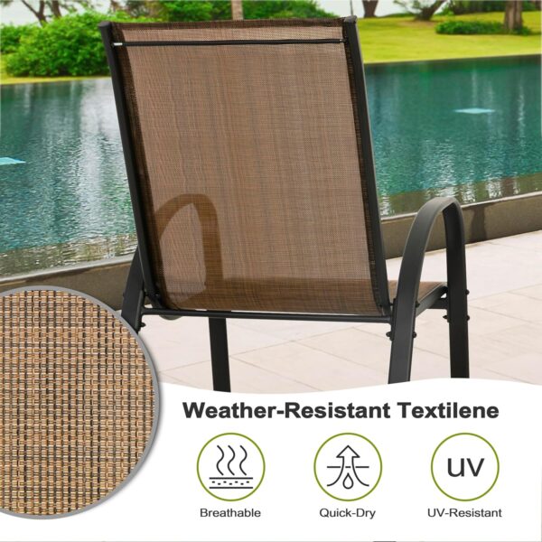 NUU GARDEN 5 Piece Outdoor Dining Set, 4 All Weather Outdoor Textilene Patio Chairs and 32" Square Tempered Glass Dining Table with 1.97" Umbrella Hole, for Backyard, Patio, Garden, Brown and Black