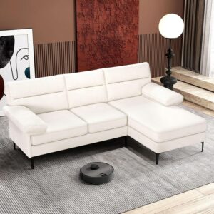Ihanherry 85” Convertible Sectional Sofa Couch, 3 Seat Sofa for Living Room L-Shaped Modern Chenille Fabric Modular Sofa Reversible Wide Chaise & Fluffy Armrests for Apartment (Beige)