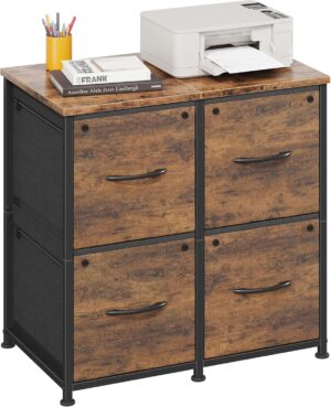 4 Drawer Lateral File Cabinet, Filing Cabinet for Home Office, Functional Fabric Office Storage Cabinet, Cloth File Drawer Fits A4/Letter Size, Printer Stand, Rustic Brown