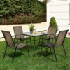 NUU GARDEN 5 Piece Outdoor Dining Set, 4 All Weather Outdoor Textilene Patio Chairs and 32" Square Tempered Glass Dining Table with 1.97" Umbrella Hole, for Backyard, Patio, Garden, Brown and Black