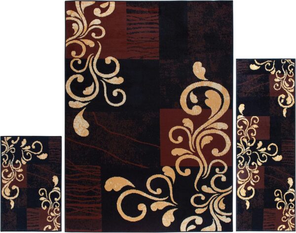Home Dynamix Ariana Galil Area Rug 3 Piece Set (4'11" x6'11,1'8" x4'11,1'8" x2'8), Geometric Ebony