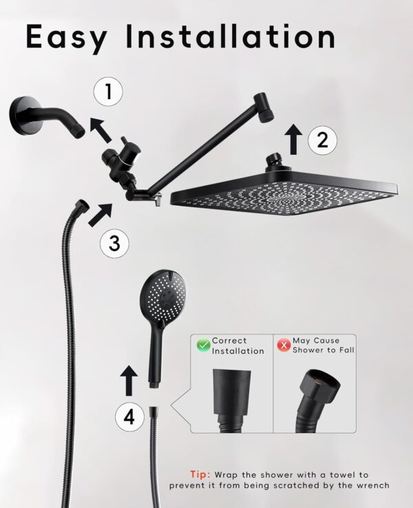 1747544004_610v75IaWSL._AC_SL1500_.jpg Premium 12.2" Rain Shower Head with Handheld Spray, Updated High Pressure Rainfall Shower Head with Handheld Combo, Large Rain Overhead Waterfall Showerheads | Anti-Clog Nozzles | Air-in Tech