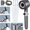 Ion Drops Shower Head with 60 Inch Hose and Shower Holder, High Pressure Shower Head with Water Filter, 4 Spray Mode Filtered Showerhead with On/Off Switch for Hard Water Grey