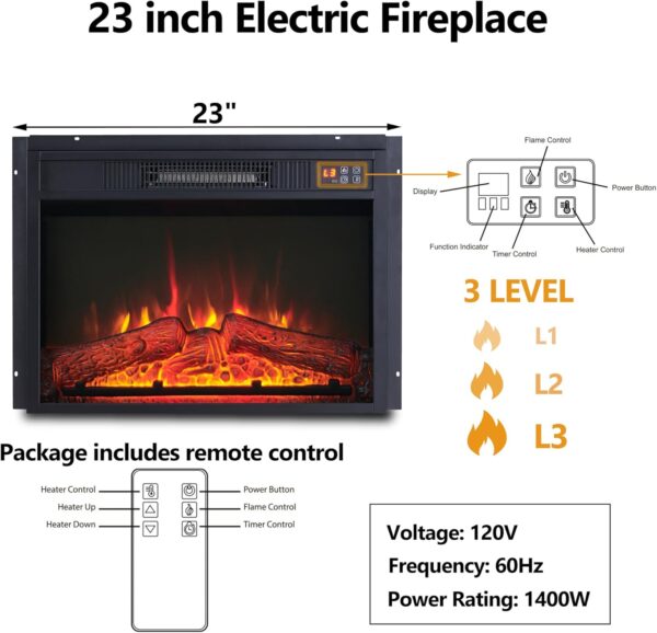 43" Electric Fireplace with Mantel, Electric Fireplace Heater, TV Stand w/Freestanding Electric Fireplaces, Stacked Stone Surround, Remote Control, Adjustable Flame Level for Living Room (Light Brown)