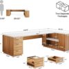 Tribesigns 85.8-Inch L-Shaped Executive Desk with File Drawers, Door Cabinet & Shelves, Extra Large Commercial Office Desk, Modern Professional Office Table, White & Brown Business Furniture