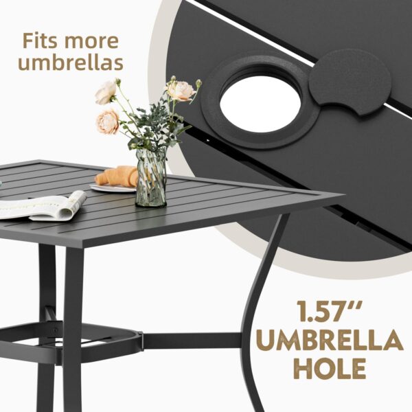 MELLCOM 5-Piece Outdoor Dining Set, 4 Swivel Rocker Chairs with High Back Textilene & Square Metal Dining Table with Umbrella Hole, Patio Furniture Set for Porch, Garden, Backyard, Deck, Brown