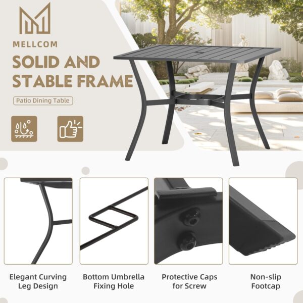 MELLCOM 5-Piece Outdoor Dining Set, 4 Swivel Rocker Chairs with High Back Textilene & Square Metal Dining Table with Umbrella Hole, Patio Furniture Set for Porch, Garden, Backyard, Deck, Brown
